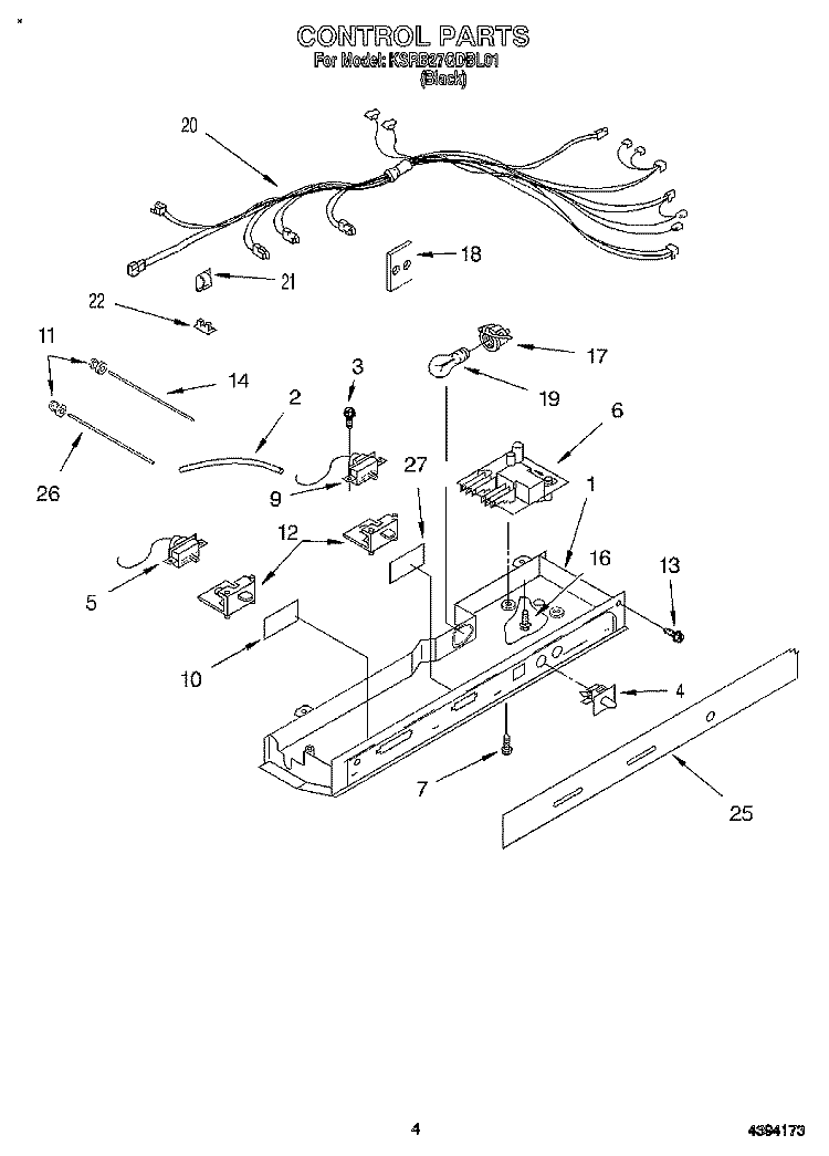 CONTROL Diagram and Parts List for KSRB27QDBL01  KitchenAid Refrigerator