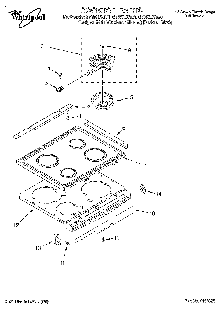 COOKTOP Diagram and Parts List for GY395LXGB0  Whirlpool Range