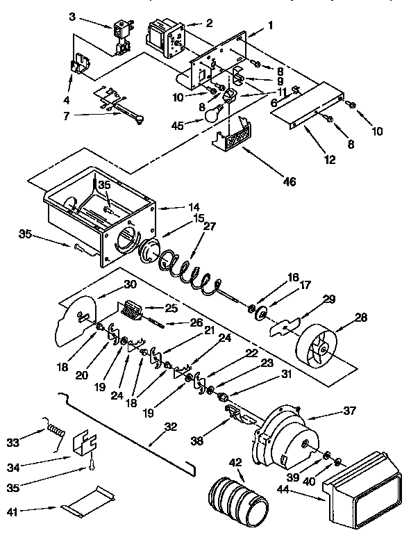 Motor & Ice Container Diagram and Parts List for KSRP27QBL00  KitchenAid Refrigerator