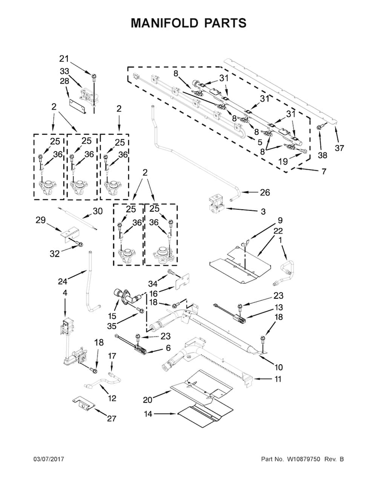 Manifold Parts Diagram and Parts List for KFGD500ESS03  KitchenAid Range