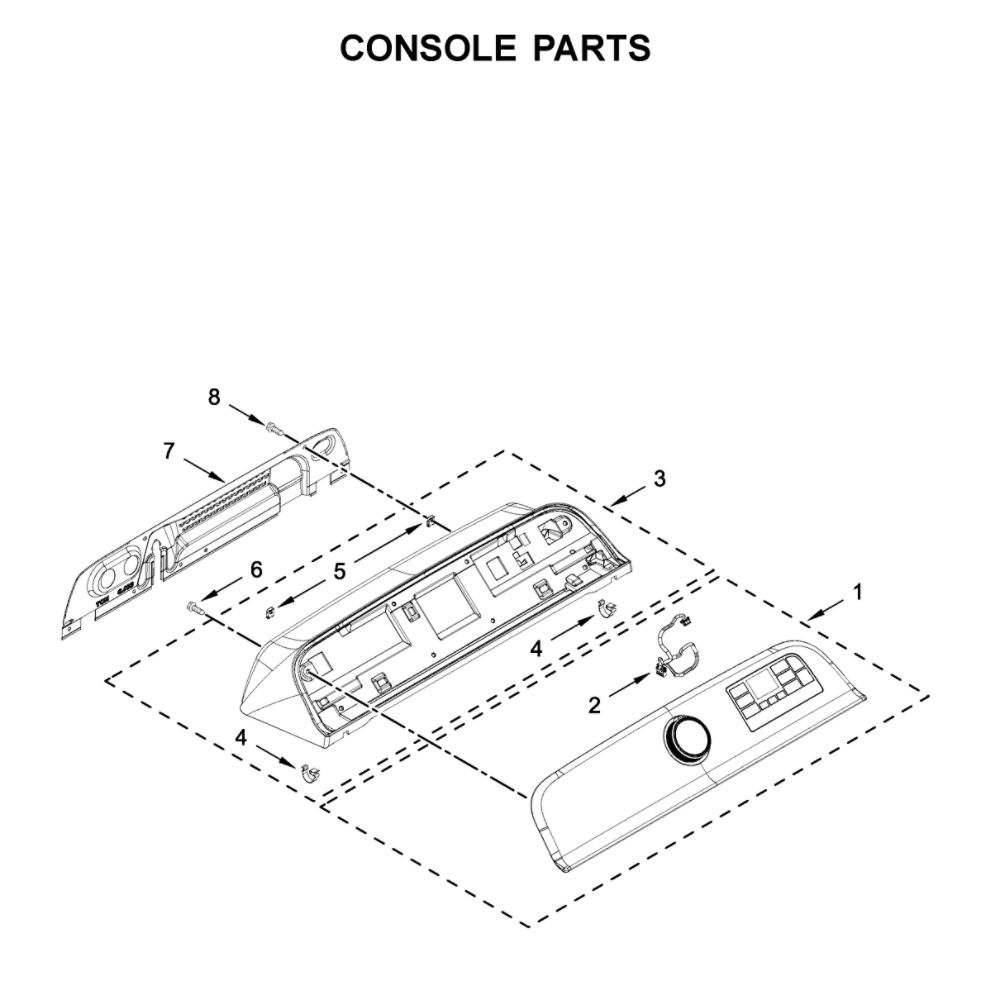 Console Parts Diagram and Parts List for 11021652020  Kenmore Washer