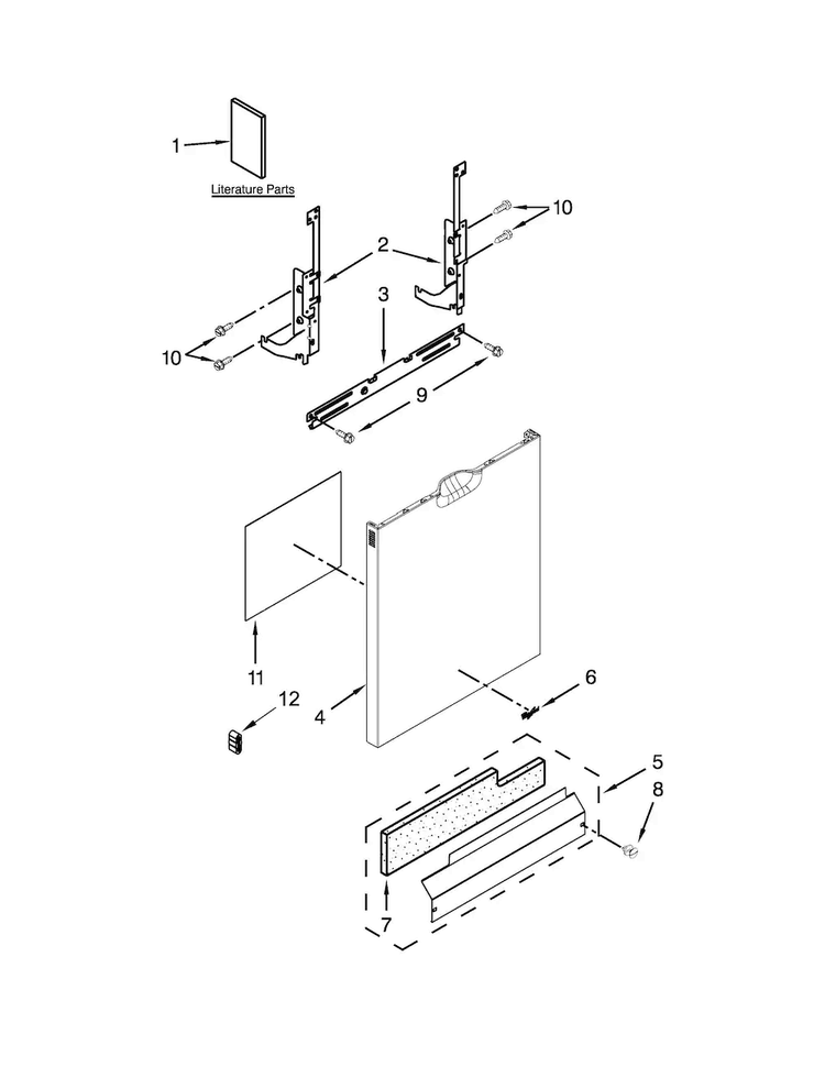 Door And Panel Parts Diagram and Parts List for WDF520PADM5  Whirlpool Dishwasher