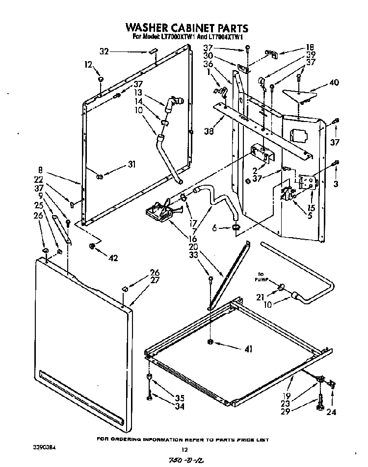 Washer Cabinet Diagram and Parts List for LT5004XTW1  Whirlpool Washer Dryer Combo