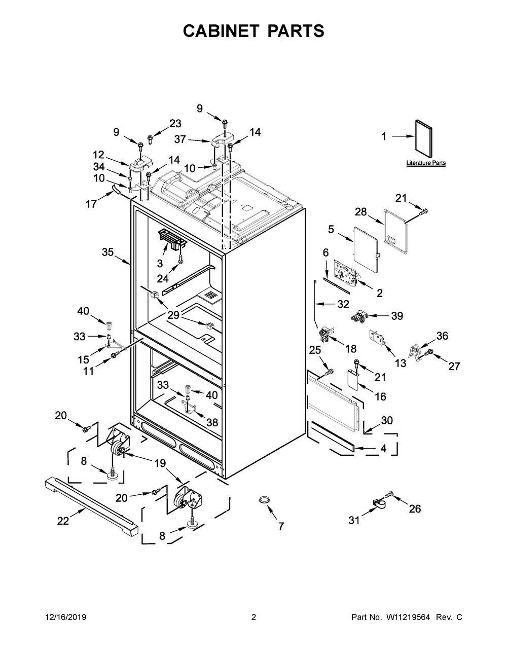 Cabinet Parts Diagram and Parts List for WRF767SDHV00  Whirlpool Refrigerator