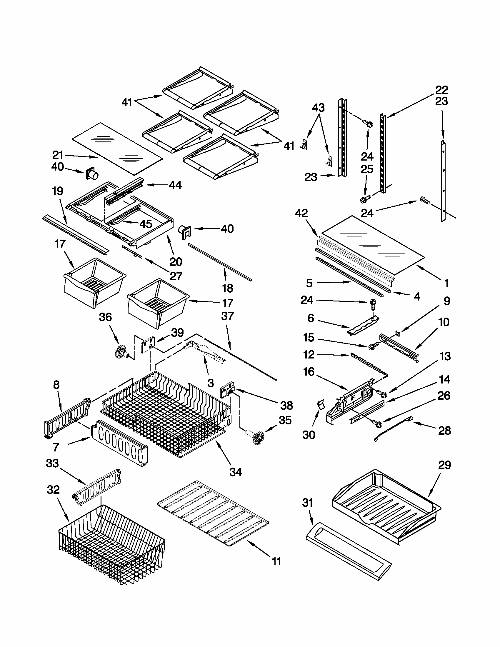 Shelf Parts Diagram and Parts List for 59679322011  Kenmore Refrigerator