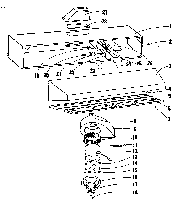Range Hood Assembly Diagram and Parts List for 1559313  Kenmore Range Hood