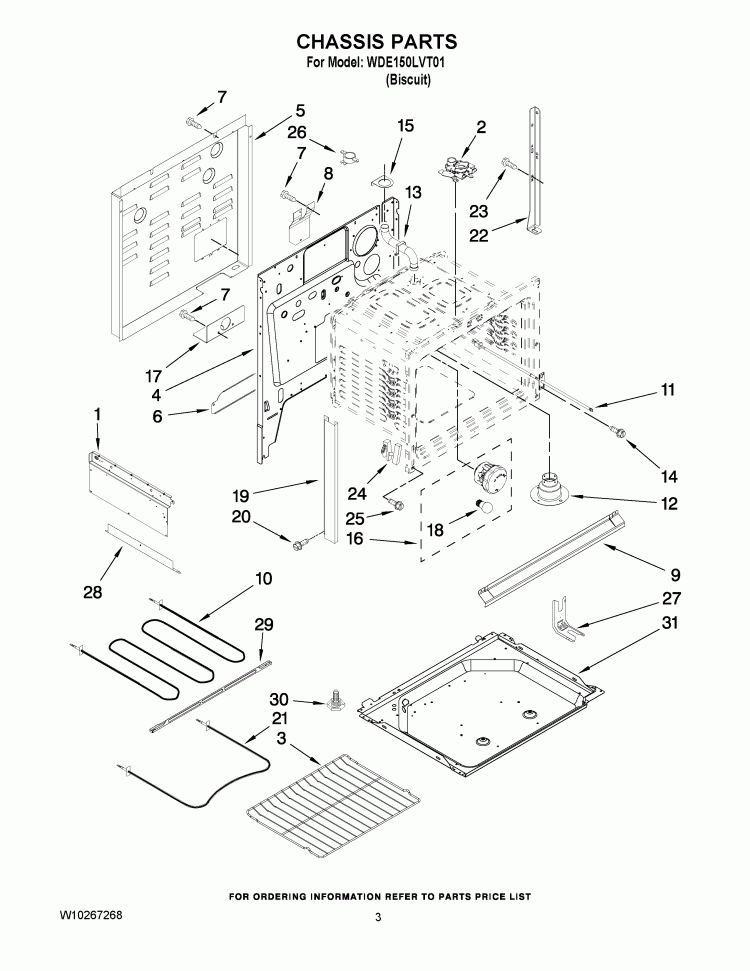 CHASSIS PARTS Diagram and Parts List for WDE150LVT01C  Whirlpool Range