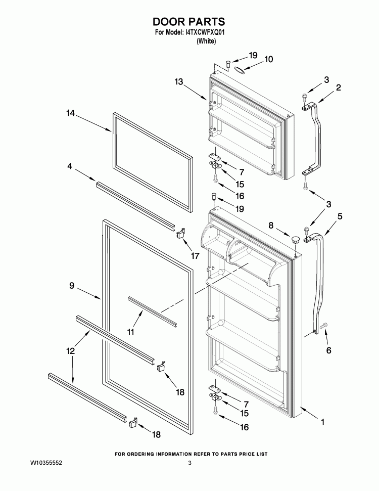 DOOR PARTS Diagram and Parts List for I4TXCWFXQ01  Inglis Refrigerator