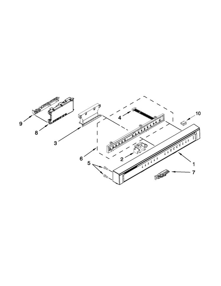 Control Panel And Latch Parts Diagram and Parts List for WDF530PAYB6  Whirlpool Dishwasher