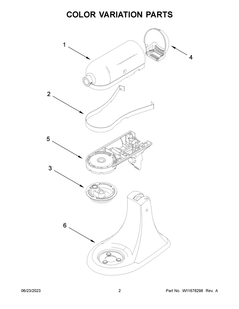 Color Variation Parts Diagram and Parts List for KSM85PBSL5  KitchenAid Mixer