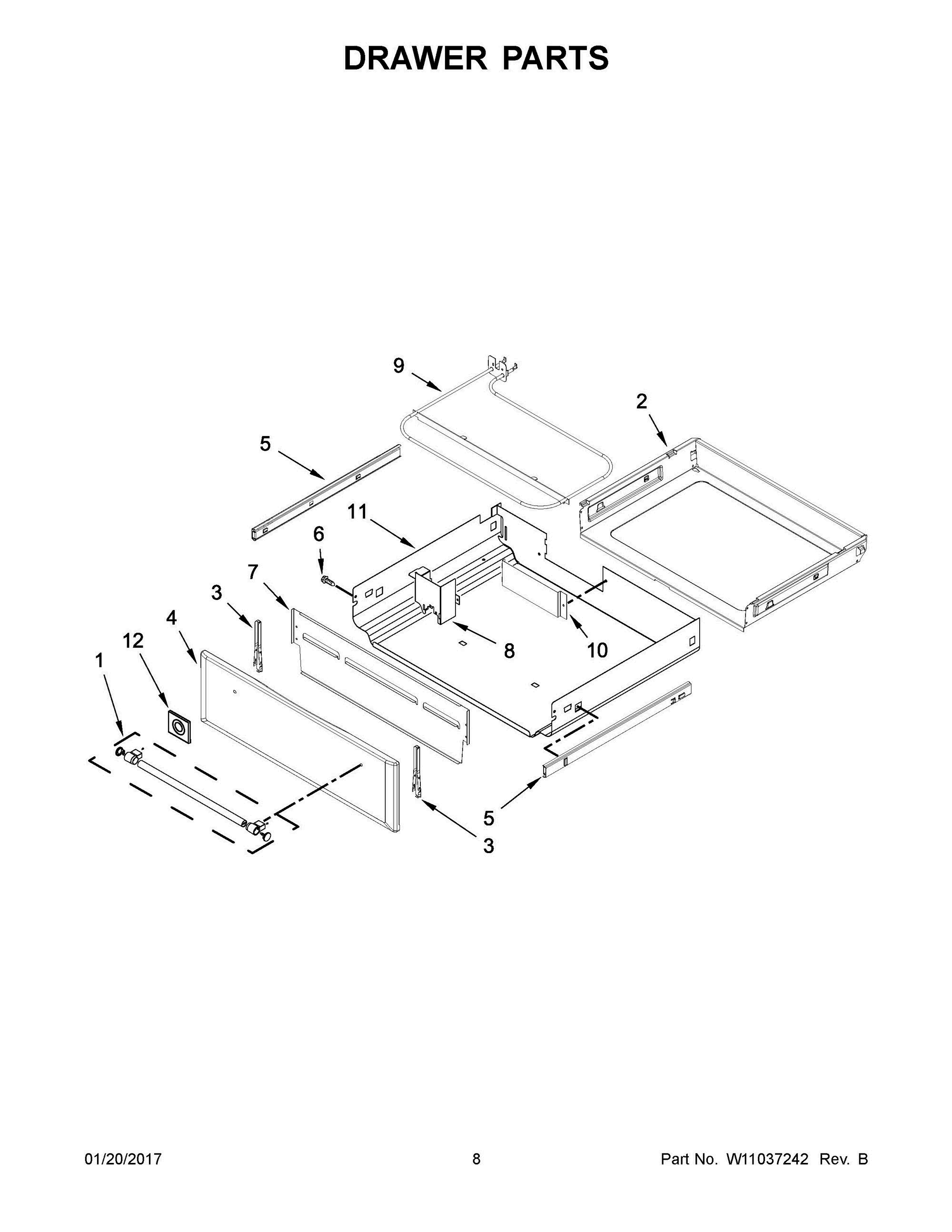 05 - DRAWER PARTS Diagram and Parts List for YMES8800FZ0  Whirlpool Range