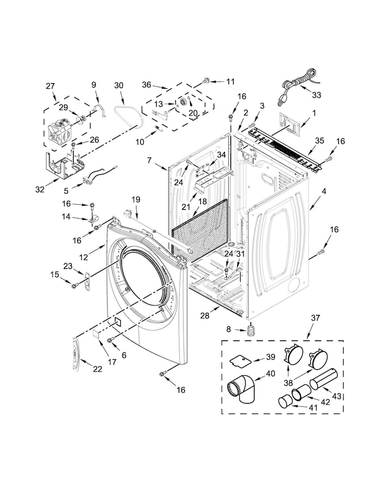 Cabinet Parts Diagram and Parts List for WGD90HEFC0  Whirlpool Dryer
