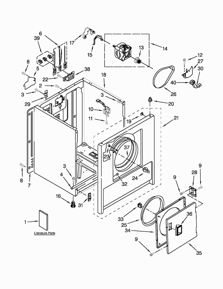 Cabinet Parts Diagram and Parts List for 11060022011  Kenmore Dryer