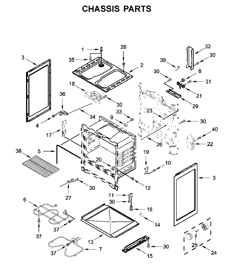 Chassis parts Diagram and Parts List for WFC315S0JB0  Whirlpool Range