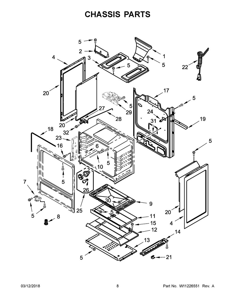 Chassis Parts Diagram and Parts List for IGS426AS3  Whirlpool Range