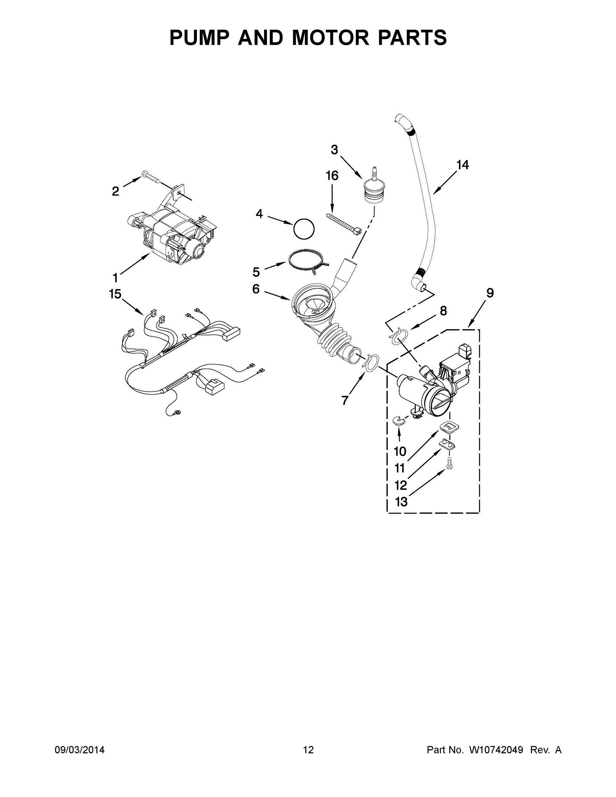 07 - PUMP AND MOTOR PARTS Diagram and Parts List for YWFW9050XW01  Whirlpool Washer