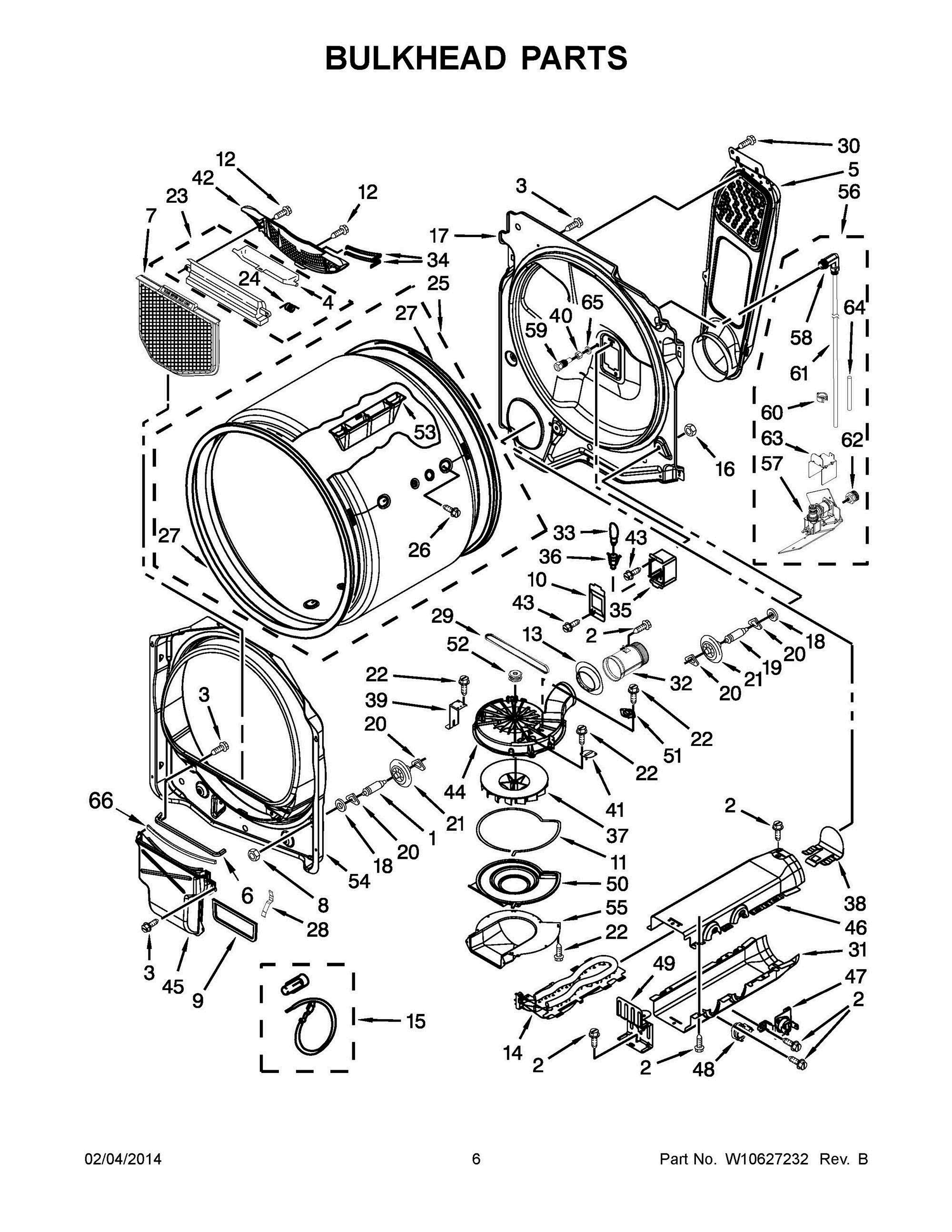 04 - BULKHEAD PARTS Diagram and Parts List for YMEDB725BW0  Whirlpool Dryer