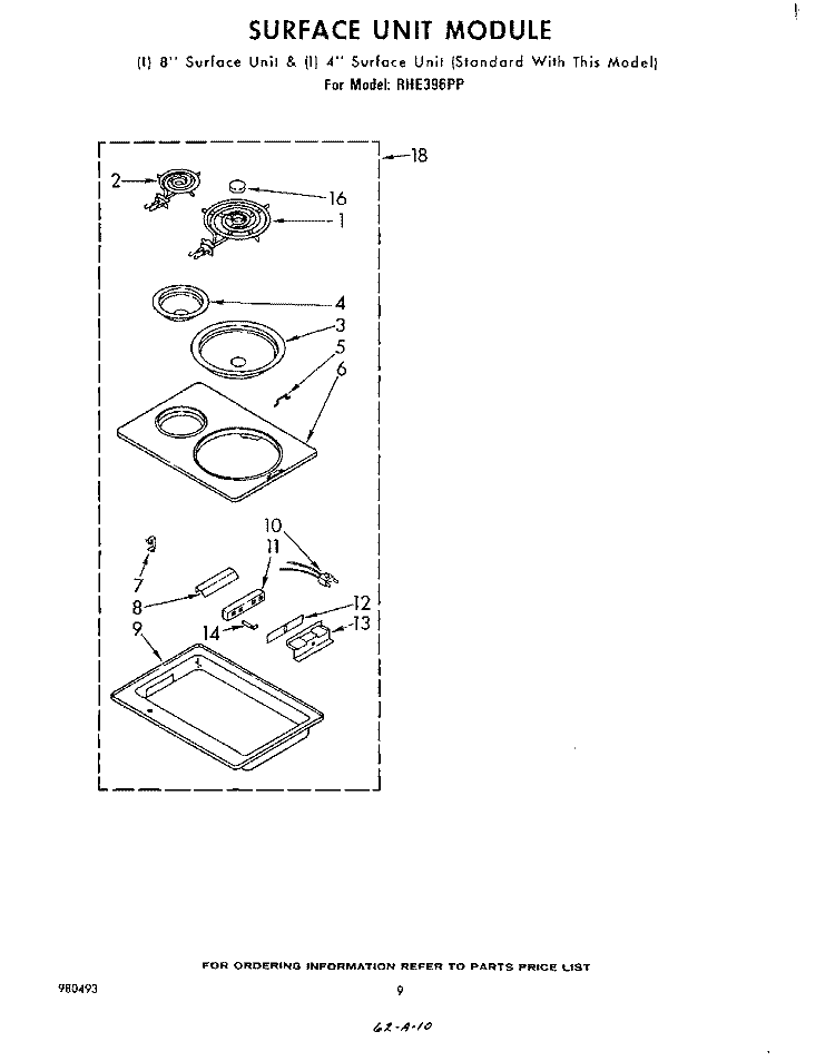 SURFACE UNIT RCK 886 (261951) Diagram and Parts List for RHE396PP  Whirlpool Range