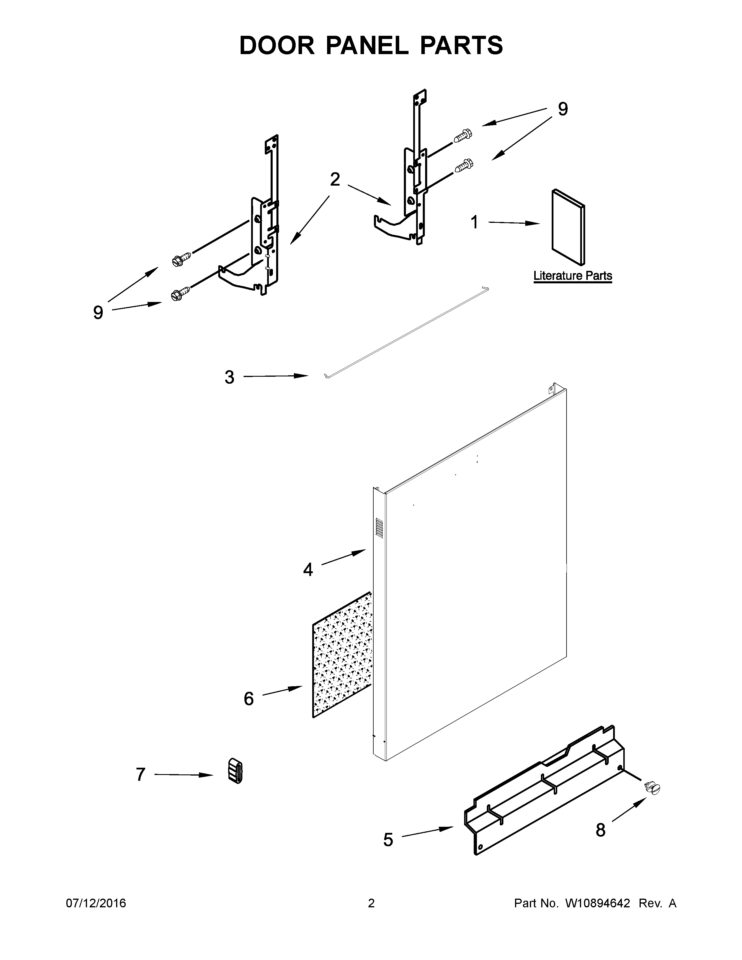 Door Panel Parts Diagram and Parts List for 66513009N511  Kenmore Dishwasher