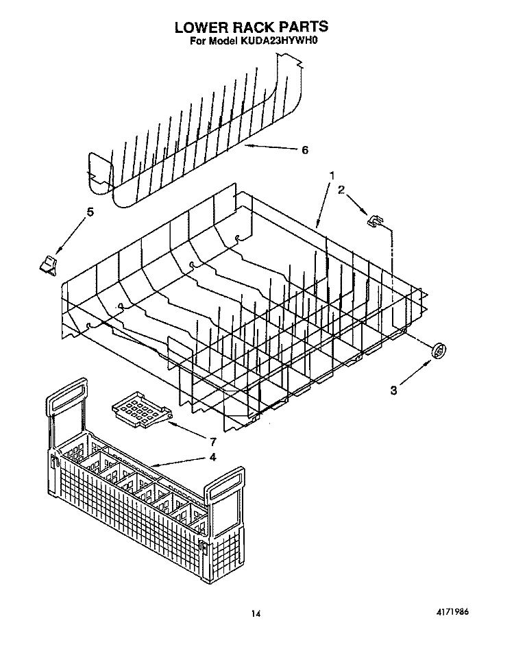 LOWER RACK Diagram and Parts List for KUDA23HYWH0  KitchenAid Dishwasher