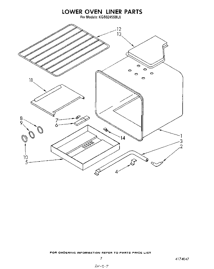 LOWER OVEN LINER Diagram and Parts List for KGBS245SBL0  KitchenAid Wall Oven