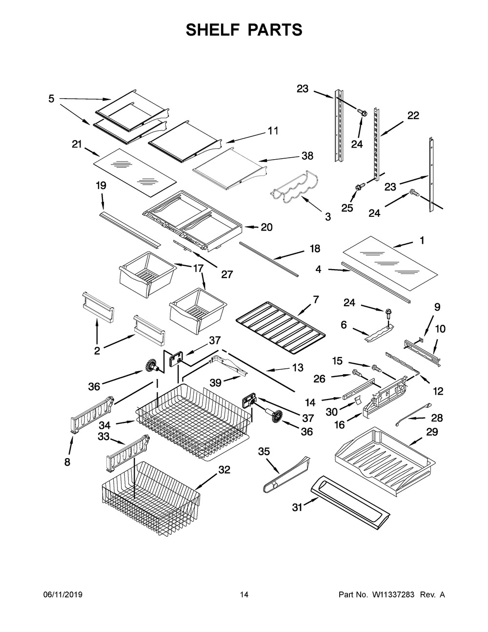 Shelf Parts Diagram and Parts List for KRFC300EBS01  Whirlpool Refrigerator