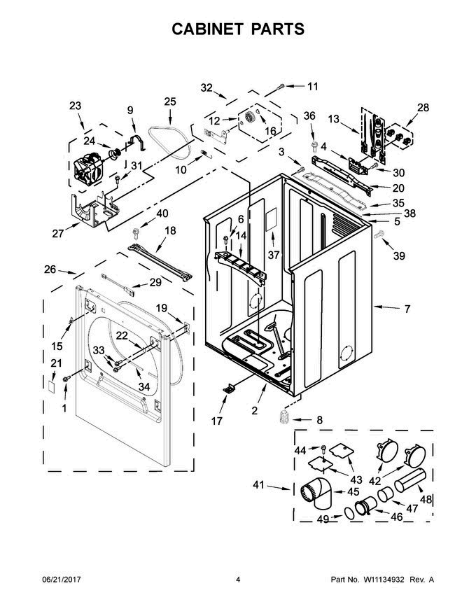 03 - Cabinet Parts Diagram and Parts List for WED8500DC4  Whirlpool Dryer