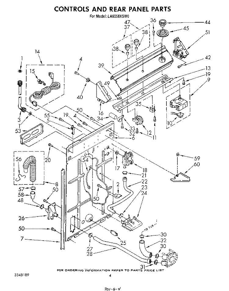 CONTROL AND REAR PANEL Diagram and Parts List for LA6058XSW0  Whirlpool Washer