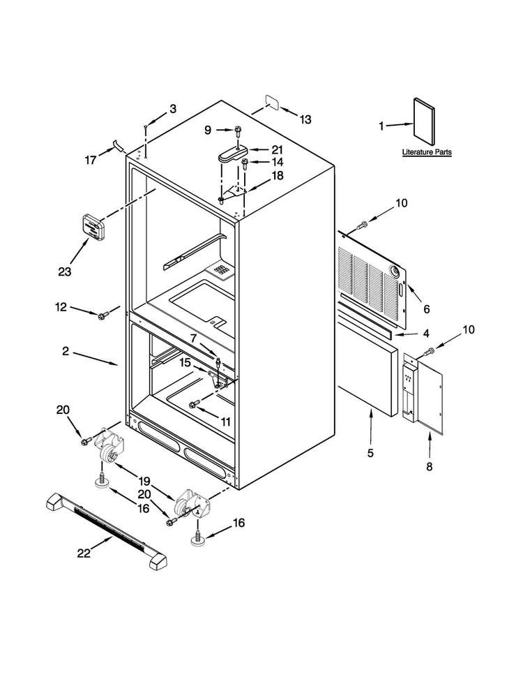Cabinet Parts Diagram and Parts List for KBRS19KCMS00  KitchenAid Refrigerator
