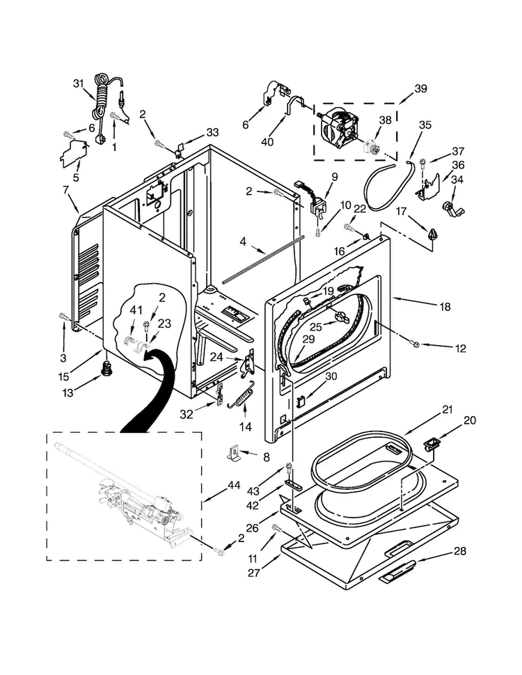 Cabinet Parts Diagram and Parts List for WGD5000DW3  Whirlpool Dryer