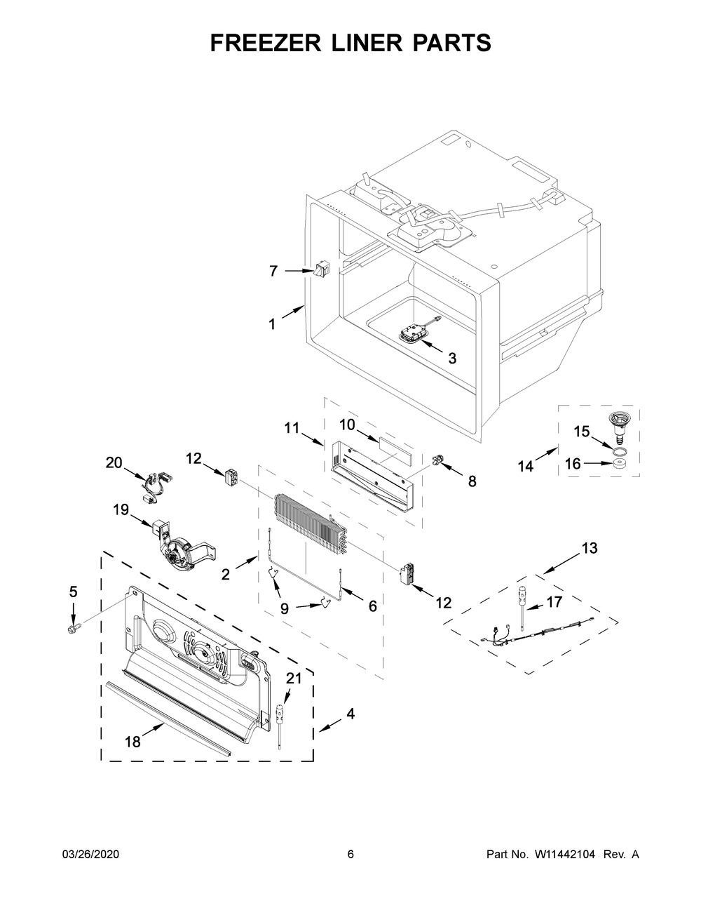 Freezer Liner Parts Diagram and Parts List for WRF954CIHZ03  Whirlpool Refrigerator