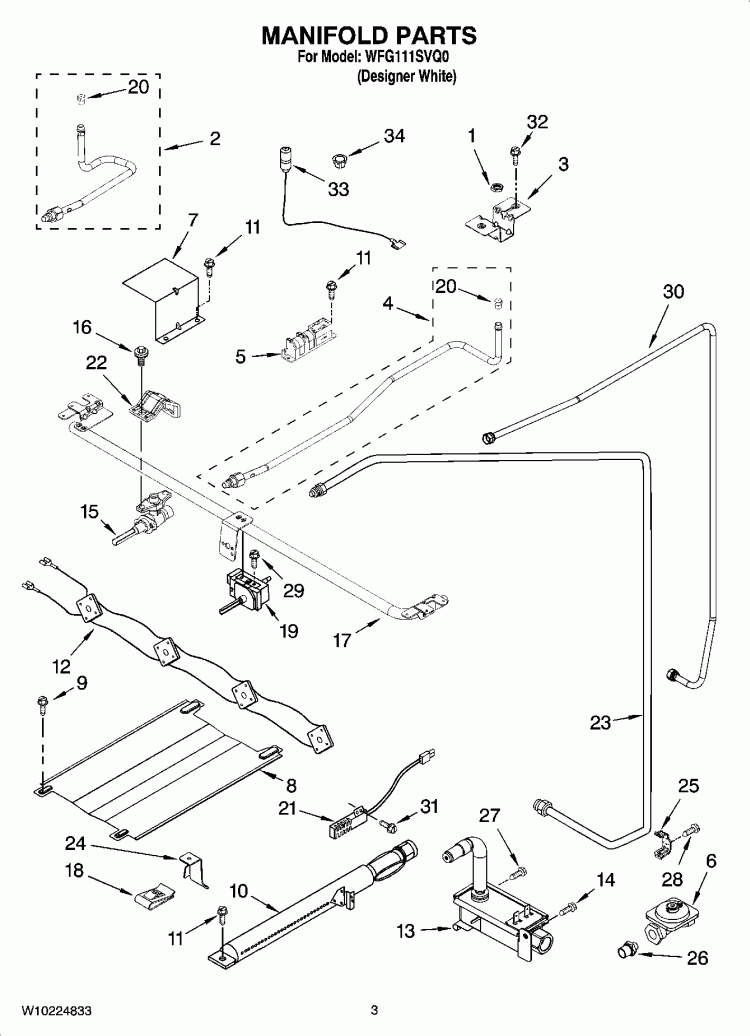 MANIFOLD PARTS Diagram and Parts List for WFG111SVQ0  Whirlpool Range