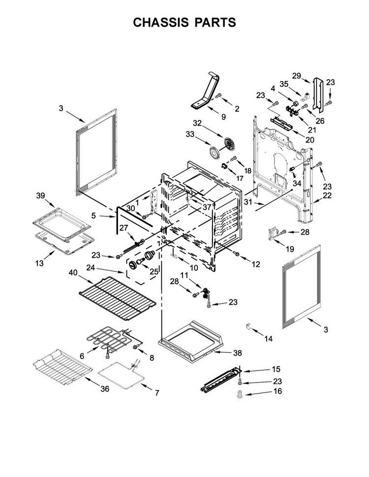 Chassis Parts Diagram and Parts List for WFE775H0HB0  Whirlpool Range