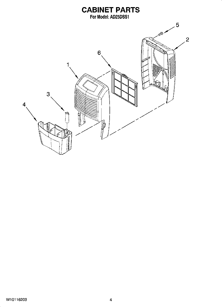 CABINET PARTS Diagram and Parts List for AD25DSS1  Whirlpool Dehumidifier