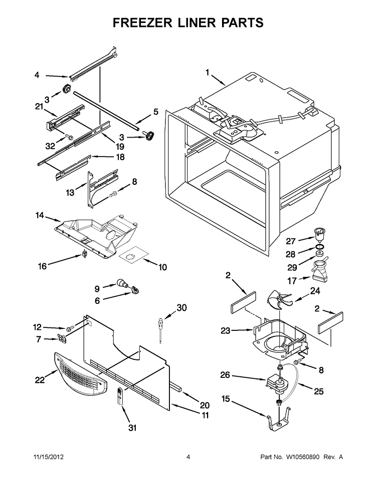 FREEZER LINER PARTS Diagram and Parts List for KBLS19KTMS3  KitchenAid Refrigerator
