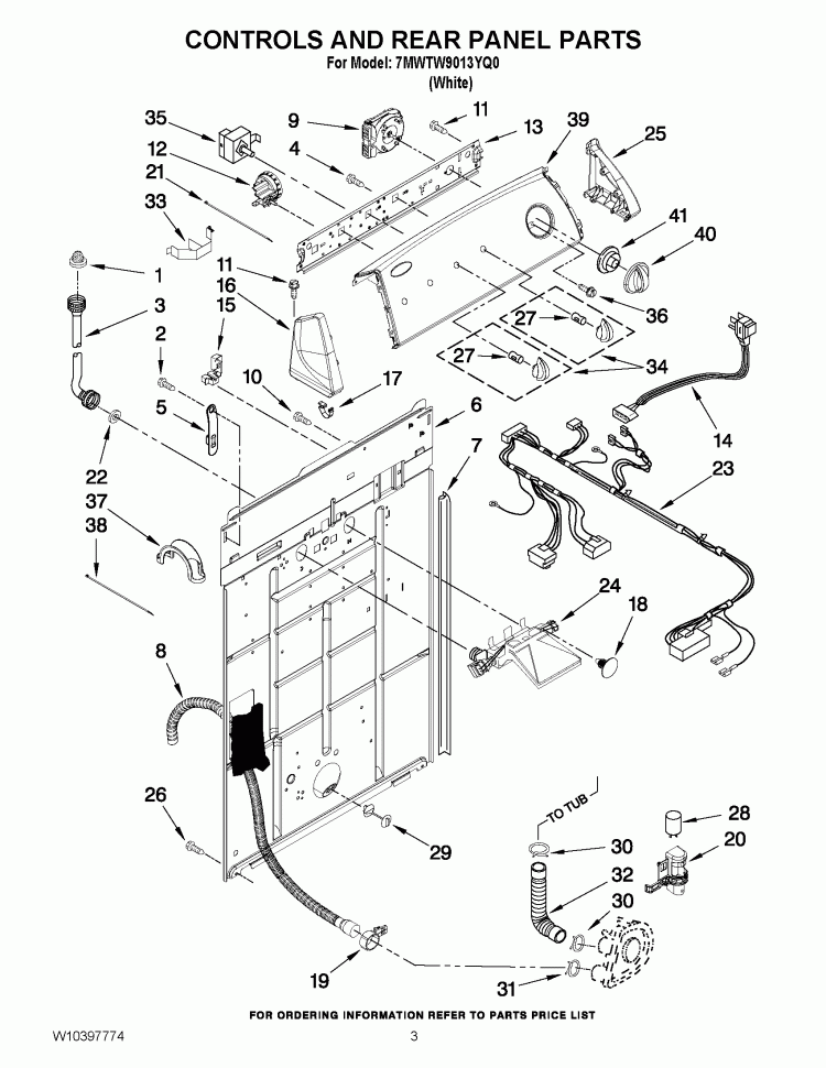 CONTROLS AND REAR PANEL PARTS Diagram and Parts List for 7MWTW9013YQ0  Whirlpool Washer