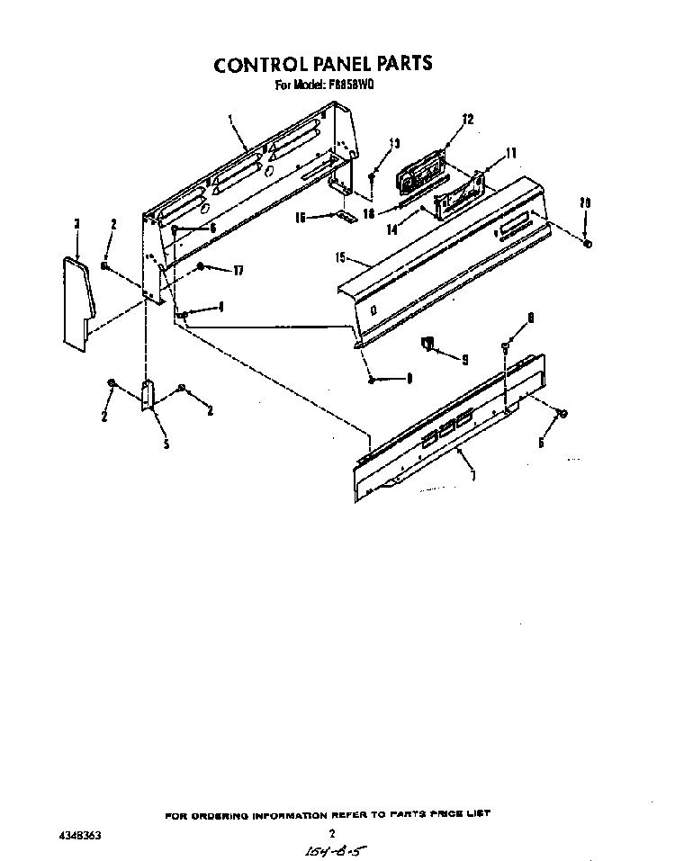 Control Panel Diagram and Parts List for F8858*0  Roper Range