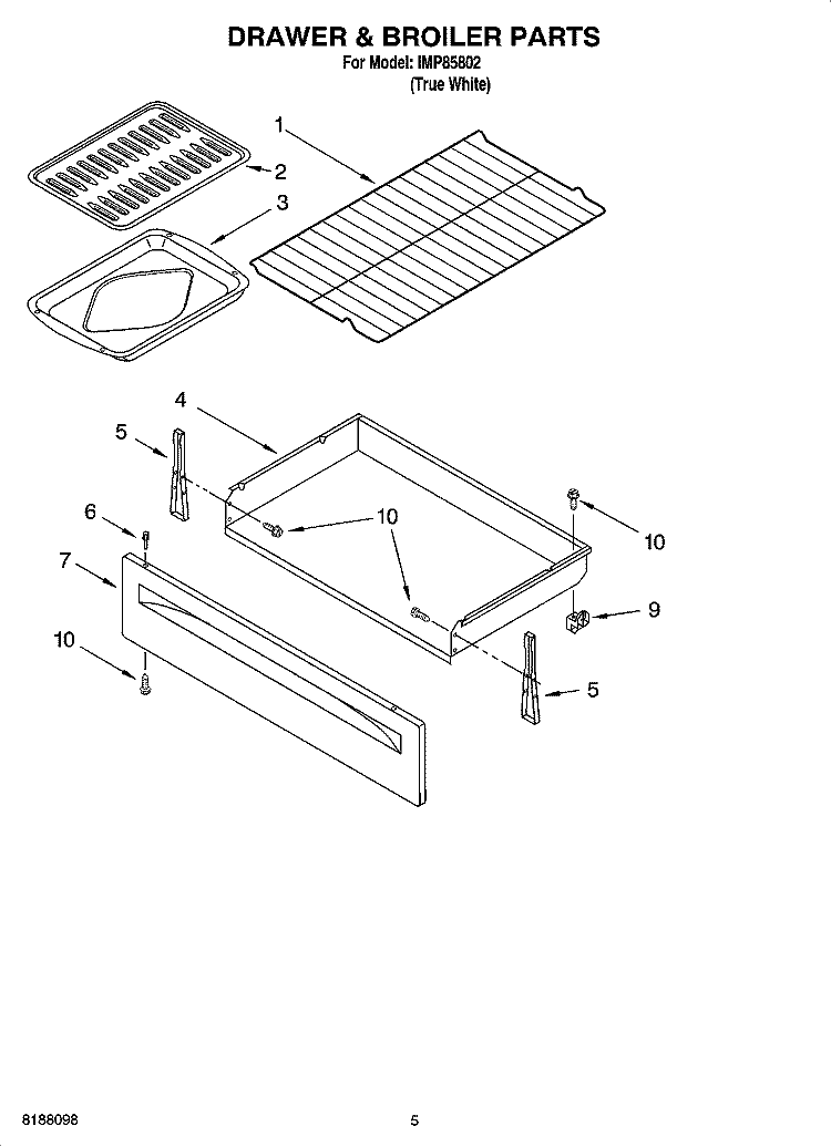 DRAWER & BROILER PARTS Diagram and Parts List for IMP85802  Inglis Range