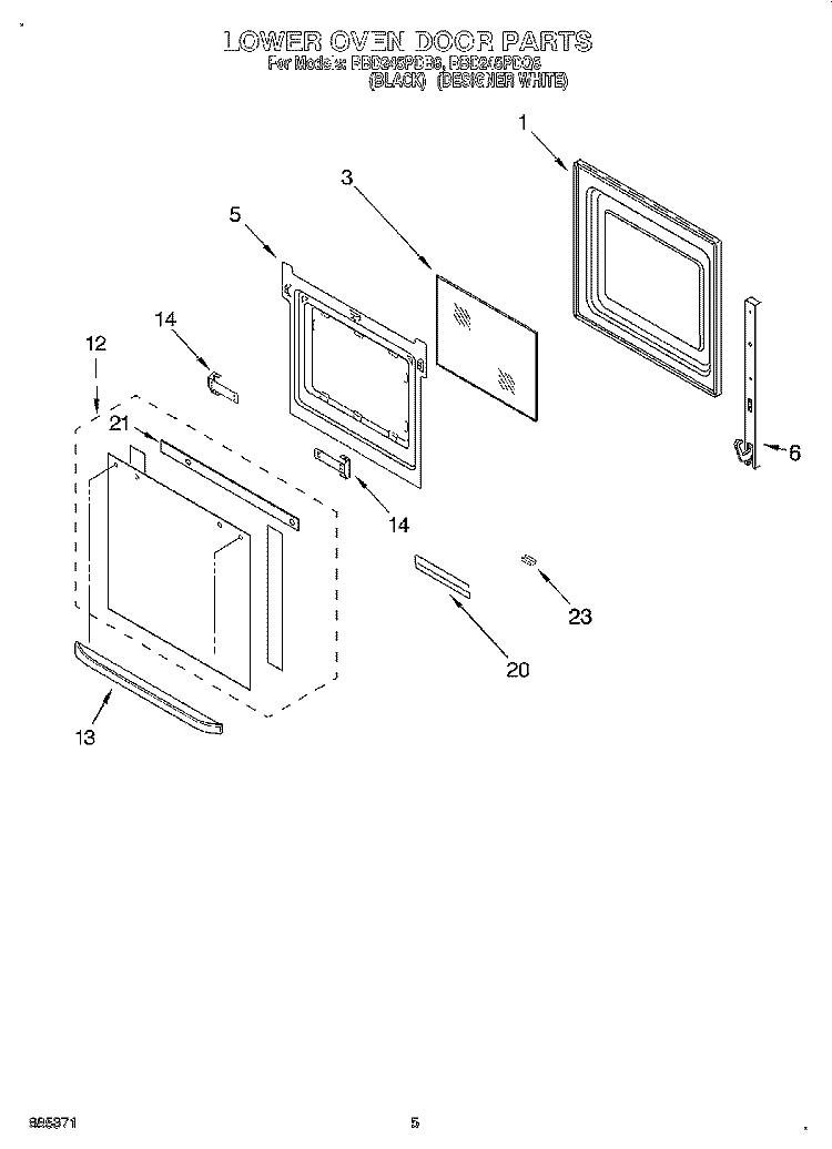 LOWER OVEN DOOR Diagram and Parts List for RBD245PDQ6  Whirlpool Wall Oven