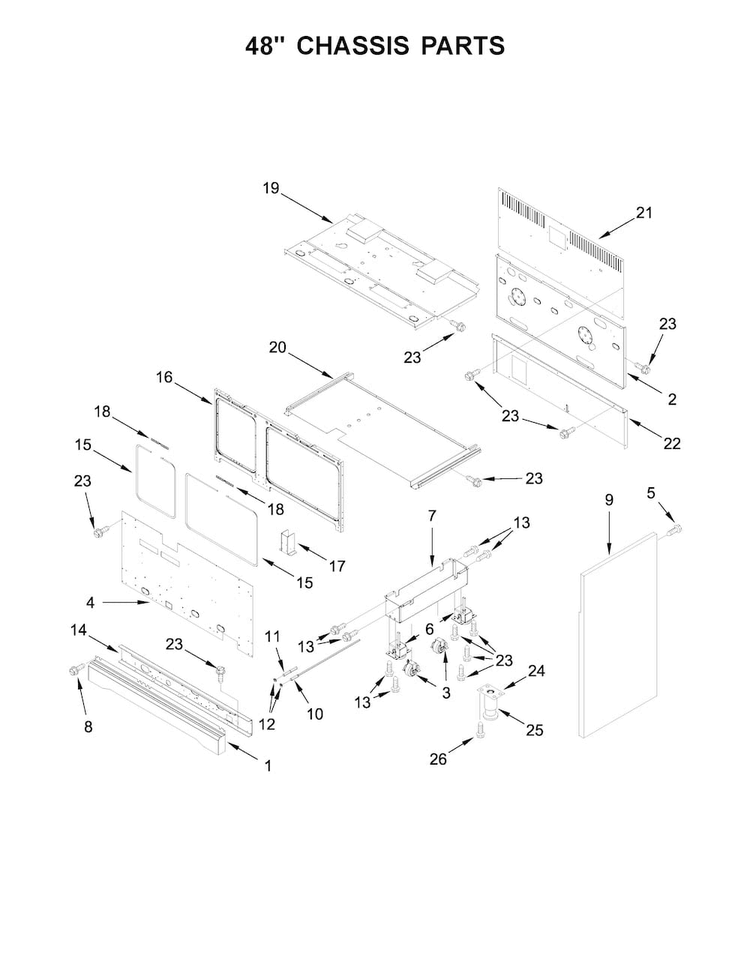 48" Chassis Parts Diagram and Parts List for KDRS483VSS04  KitchenAid Range