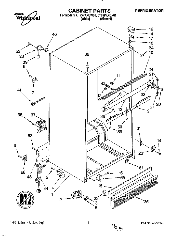 CABINET Diagram and Parts List for ET25PKXBN01  Whirlpool Refrigerator