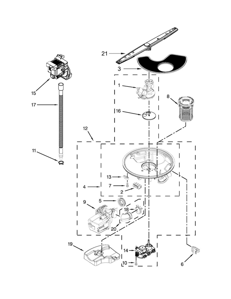 Pump And Motor Parts Diagram and Parts List for WDT910SSYB3  Whirlpool Dishwasher