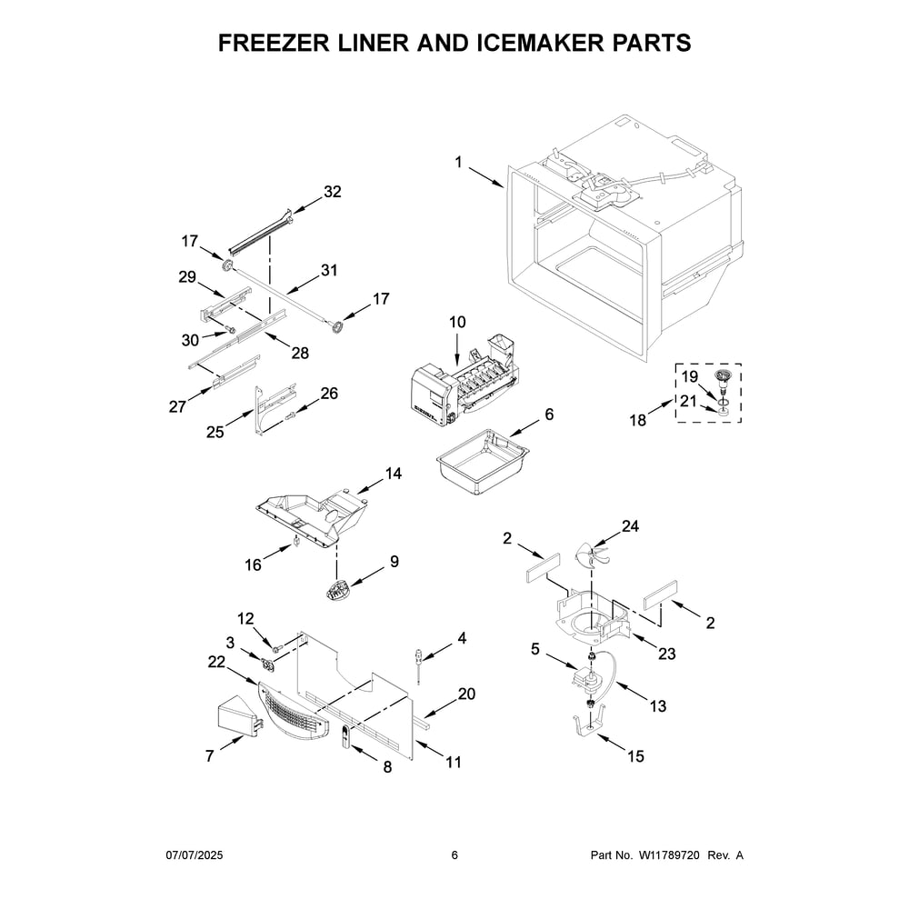 Freezer Liner And Icemaker Parts Diagram and Parts List for KRFF302ESS09  KitchenAid Refrigerator