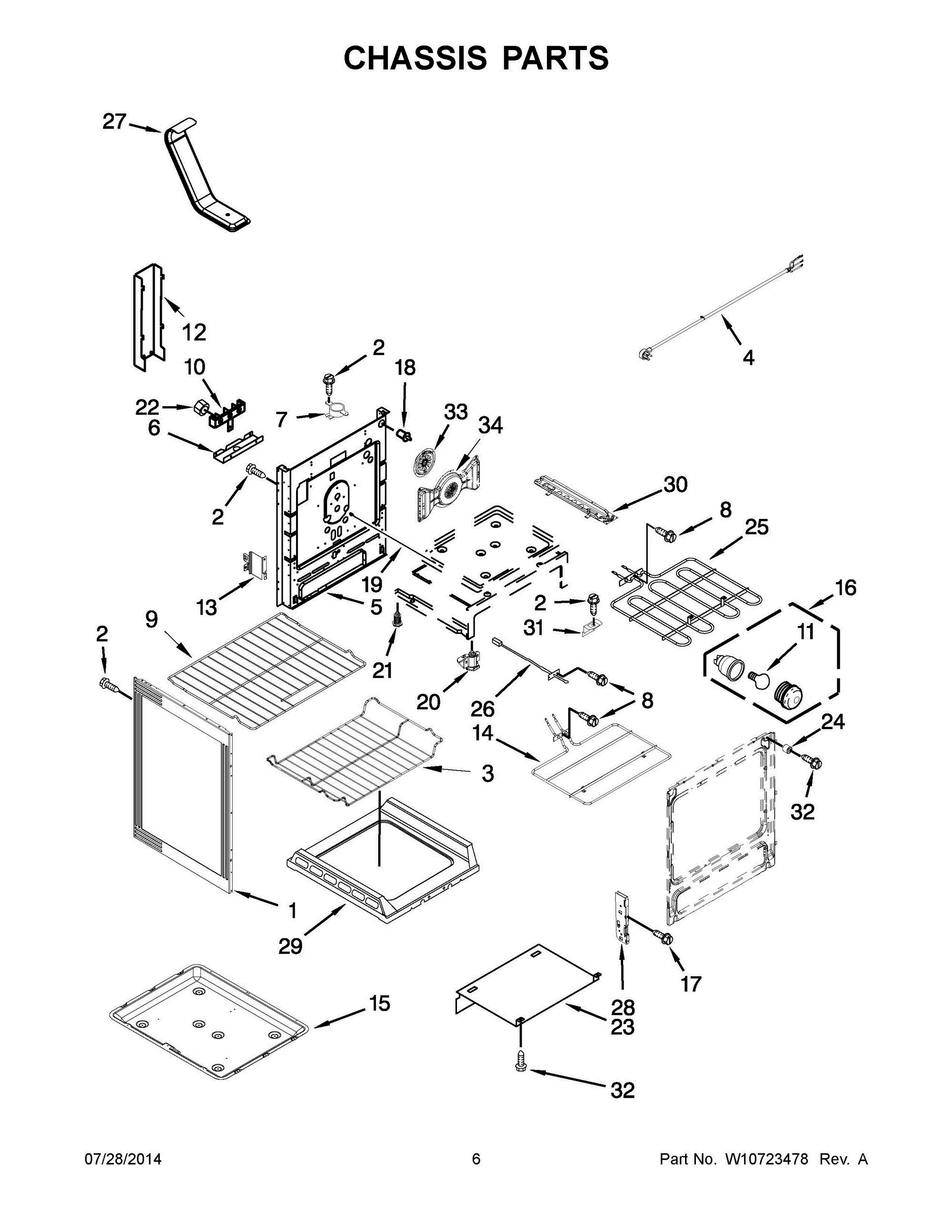 04 - CHASSIS PARTS Diagram and Parts List for YKERS303BBL1  Whirlpool Range