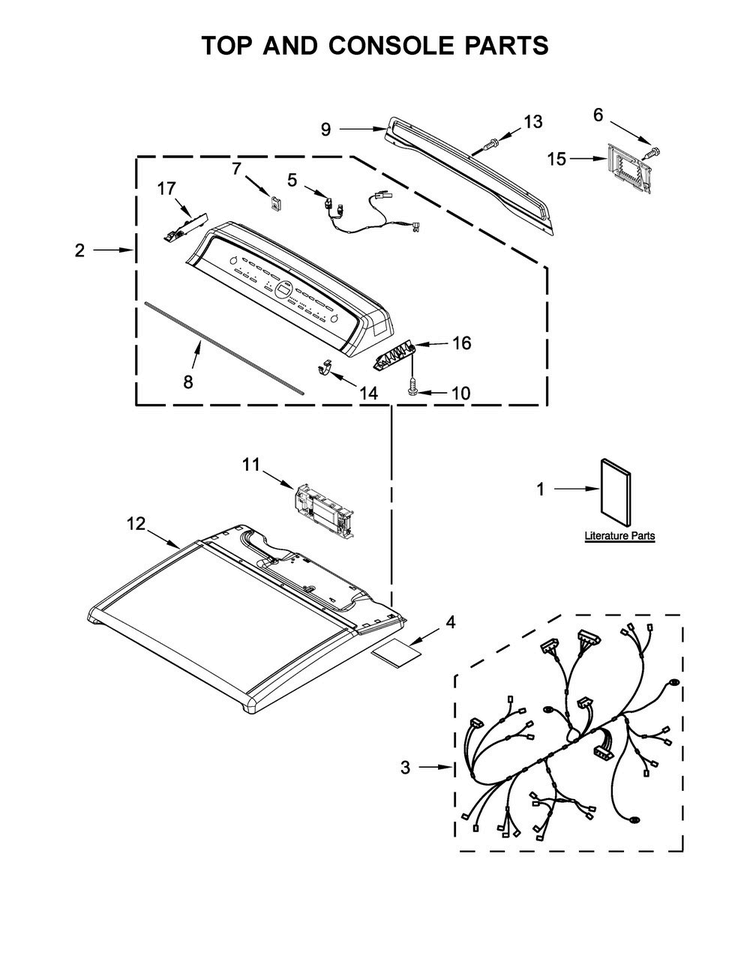 Top And Console Parts Diagram and Parts List for WGD8500DR0  Whirlpool Dryer
