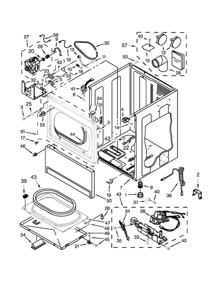 Cabinet Parts Diagram and Parts List for 11077122310  Kenmore Dryer