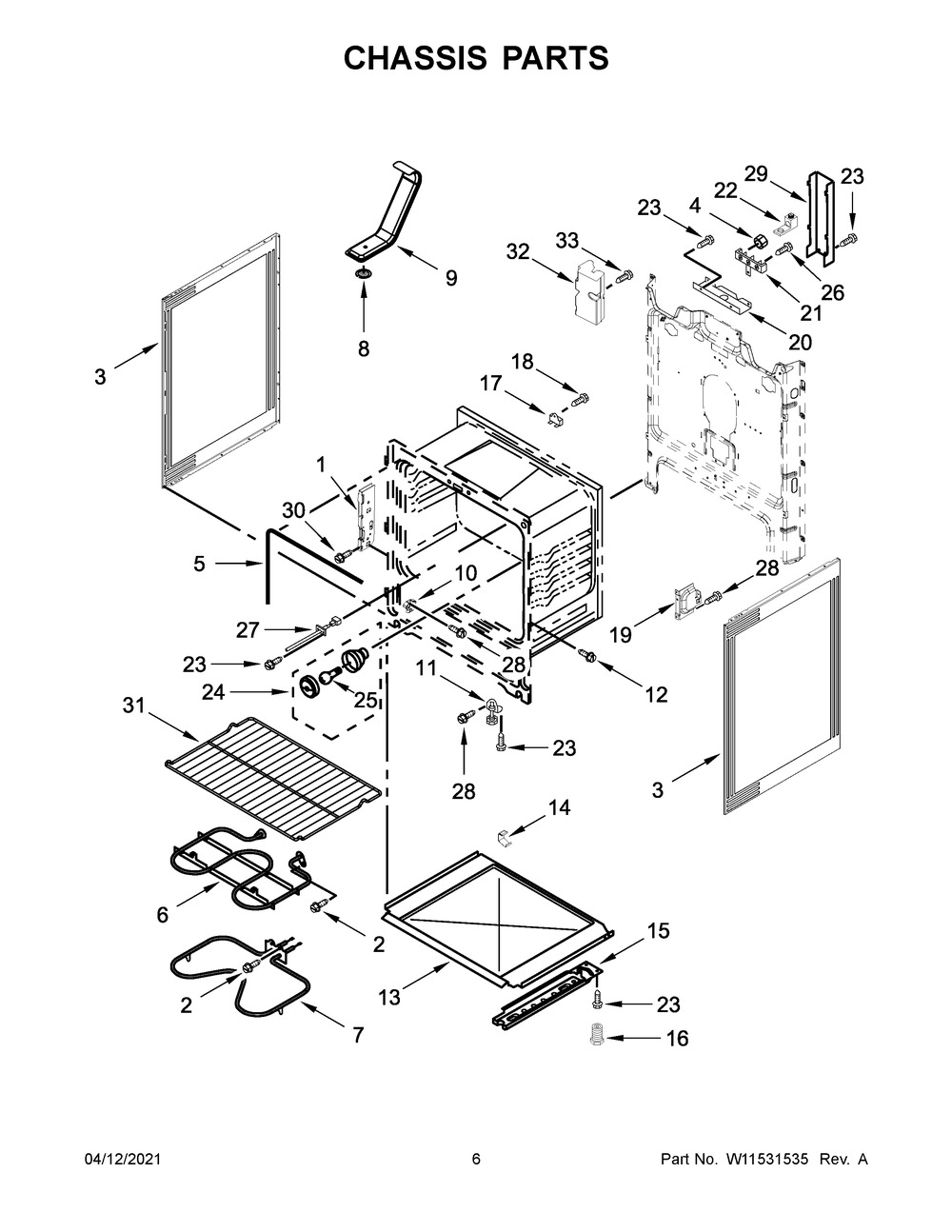 Chassis Parts Diagram and Parts List for WFE505W0JS1  Whirlpool Range