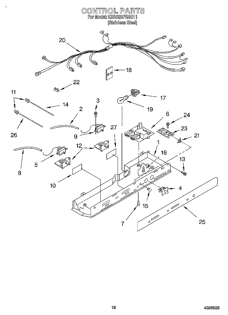 CONTROL Diagram and Parts List for KSRS25FGSS11  KitchenAid Refrigerator