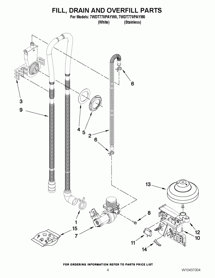 FILL, DRAIN AND OVERFILL PARTS Diagram and Parts List for 7WDT770PAYM0  Whirlpool Dishwasher