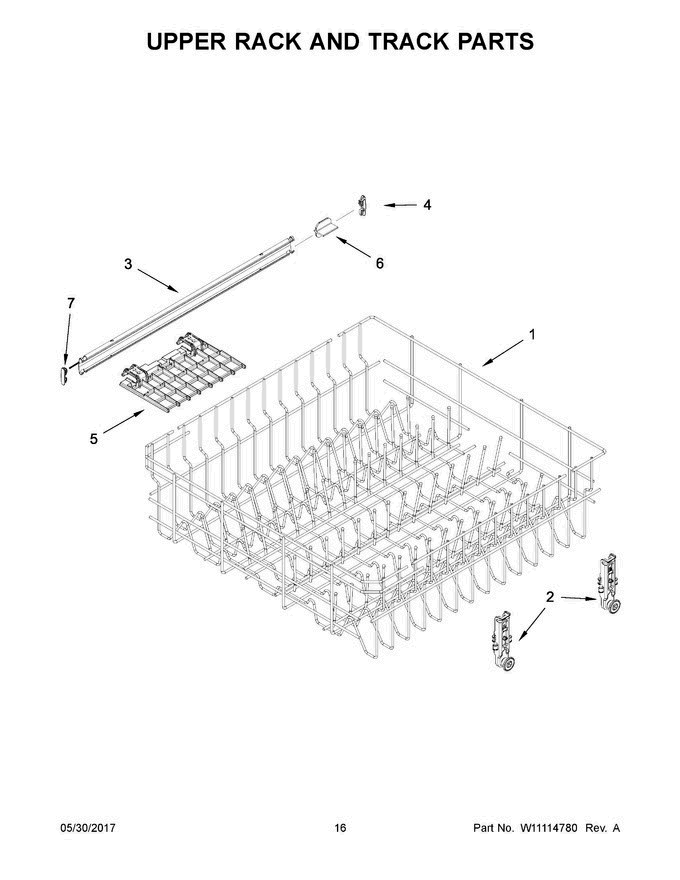 09 - Upper Rack And Track Parts Diagram and Parts List for WDT710PAHB0  Whirlpool Dishwasher